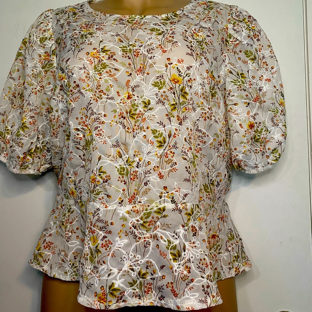 Floral Peach Peplum Shirt -3X 🍑